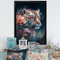 Cute Tiger Floral Art Wall