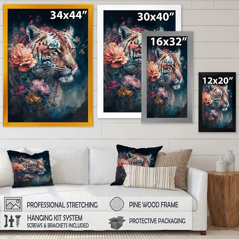 Cute Tiger Floral Art Wall