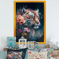 Cute Tiger Floral Art Wall