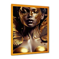Woman With Black And Gold Butterflies I Wall Art