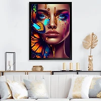 Woman With Colorful Butterfly I Wall Art