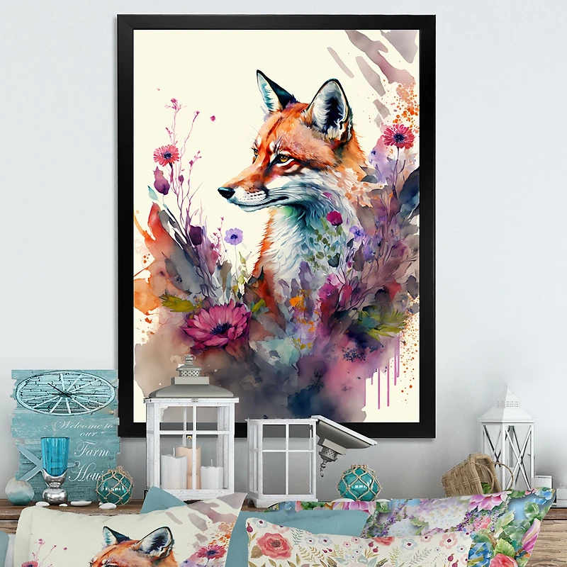 Cute Fox Floral Art Wall