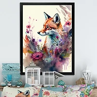 Cute Fox Floral Art Wall