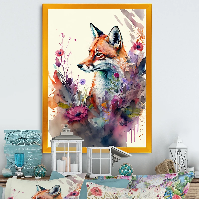 Cute Fox Floral Art Wall