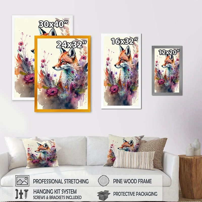 Cute Fox Floral Art Wall
