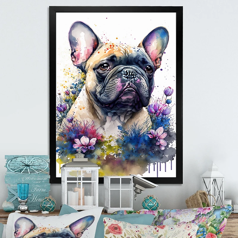 Cute Frenchie Floral Art I Wall