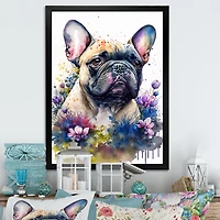 Cute Frenchie Floral Art I Wall