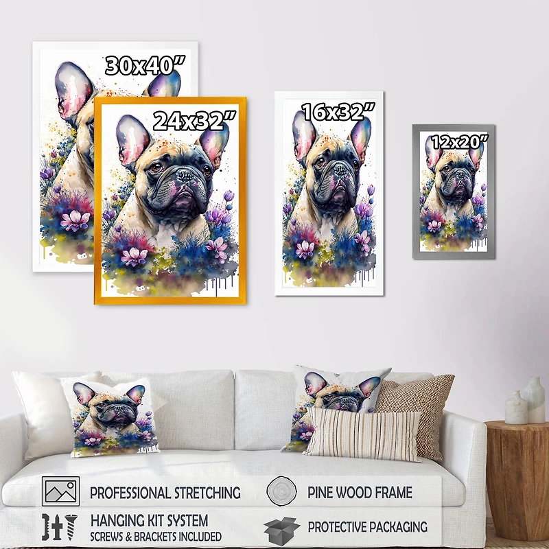 Cute Frenchie Floral Art I Wall