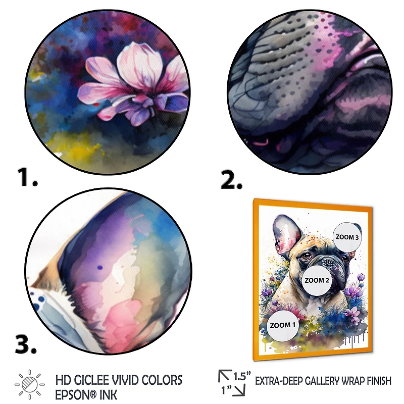 Cute Frenchie Floral Art I Wall