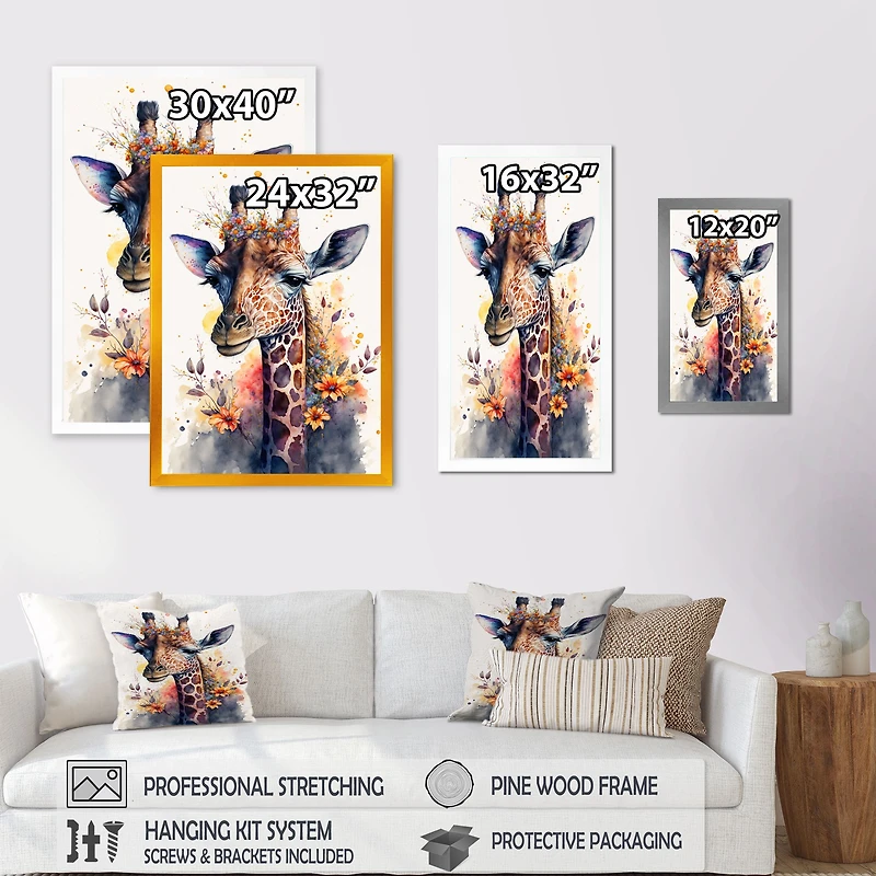Cute Giraffe Floral Art I Wall