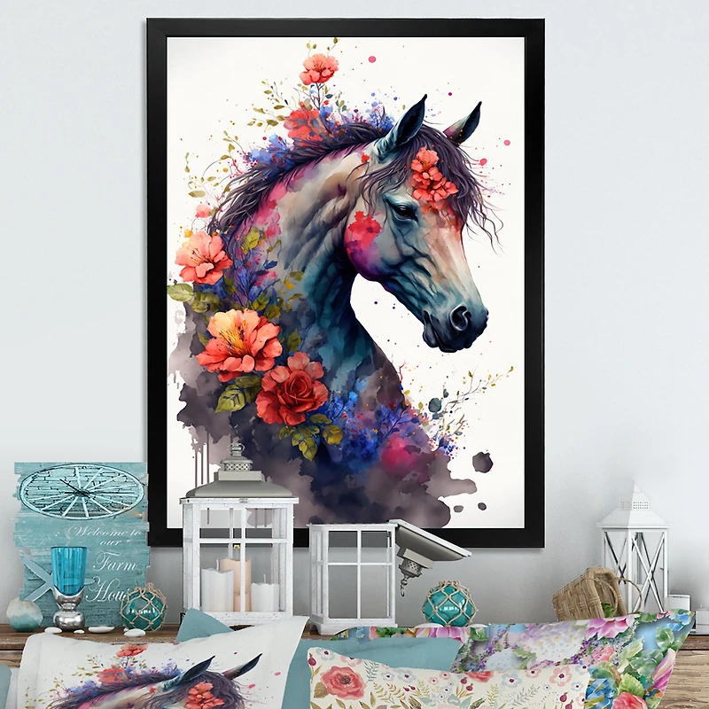 Cute Horse Floral Art I Wall