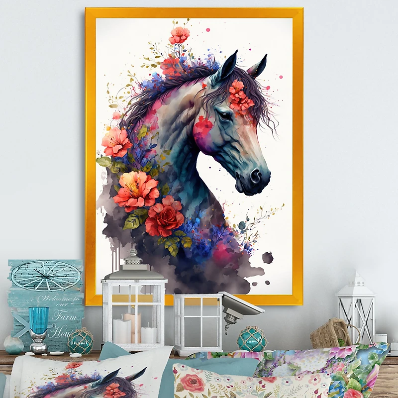 Cute Horse Floral Art I Wall