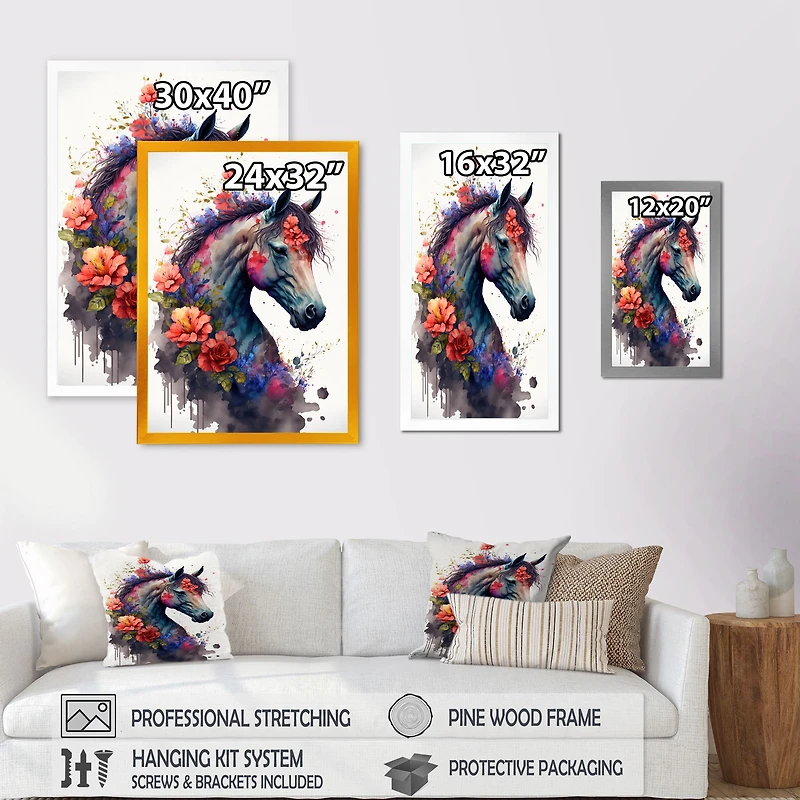 Cute Horse Floral Art I Wall