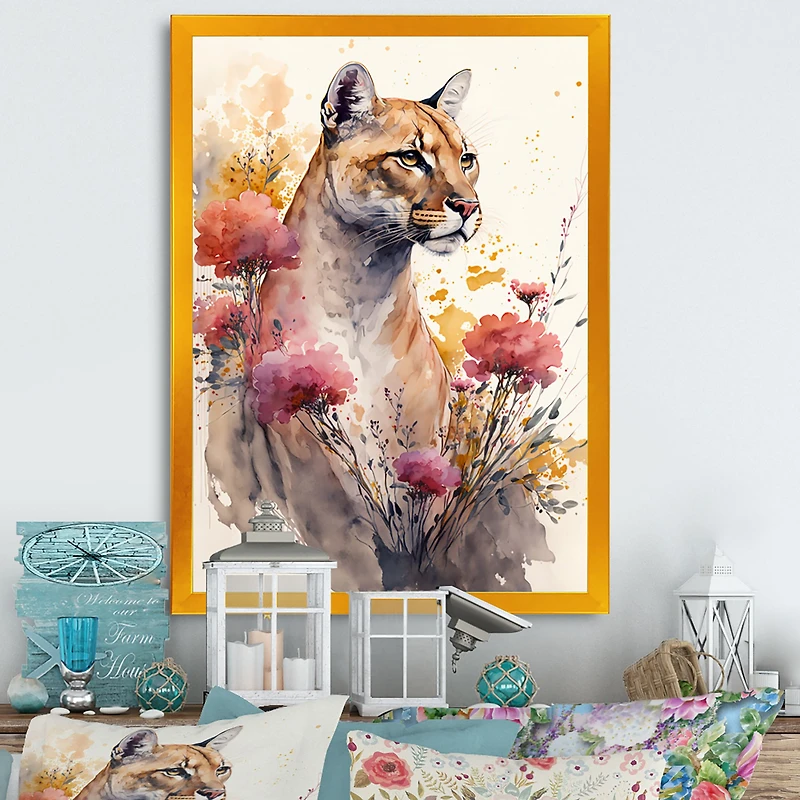 Cute Puma Floral Art Wall