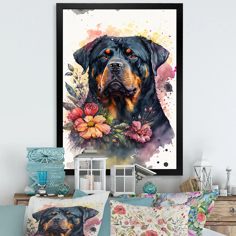 Cute Rottweilers Floral Art I Wall