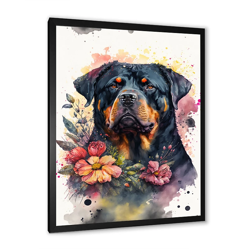 Cute Rottweilers Floral Art I Wall