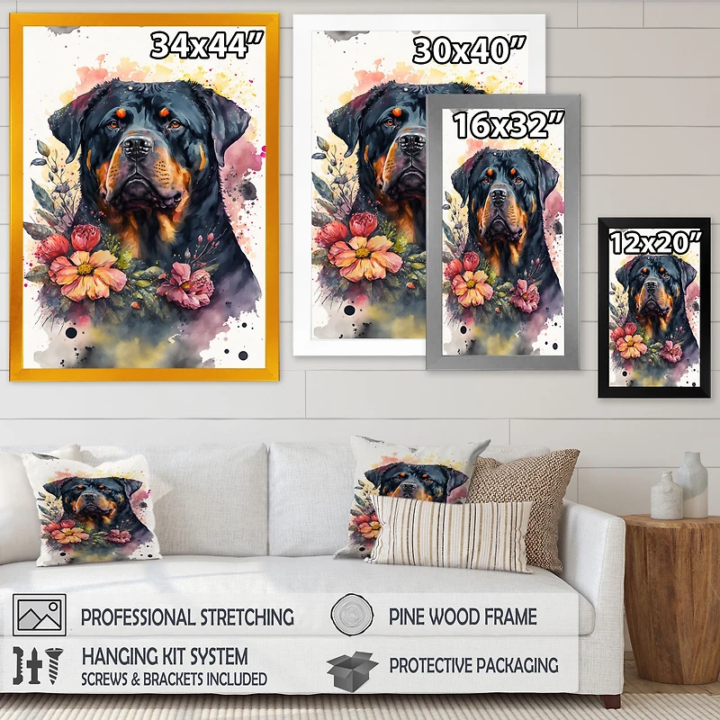 Cute Rottweilers Floral Art I Wall