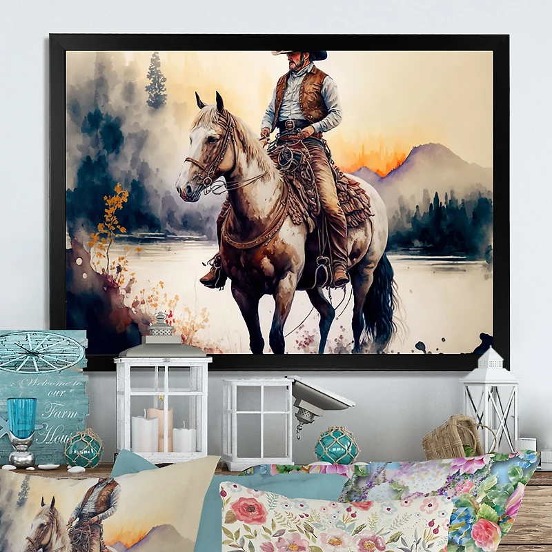Western Cowboy Riding A Horse Wall Art