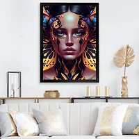 Woman With Colorful Butterfly V Wall Art