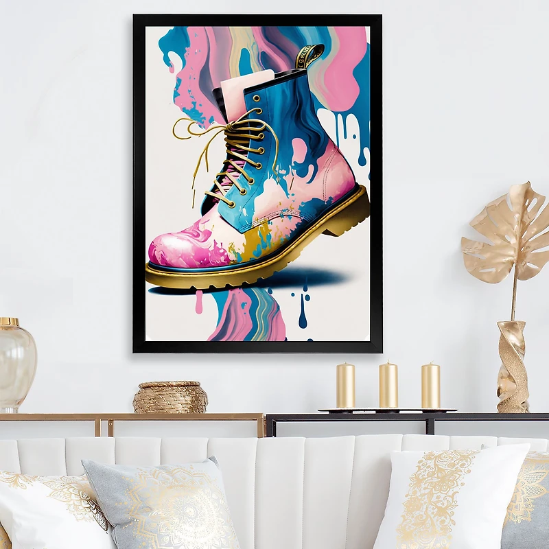 Pink And Blue Art Deco Army Shoes Wall