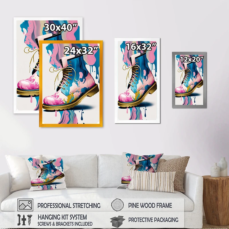 Pink And Blue Art Deco Army Shoes Wall