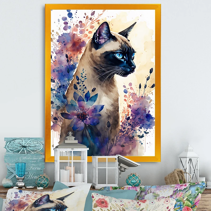 Cute Siamese Floral Art I Wall