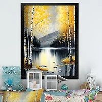 Monochrome Golden Birch Trees By The Lake I Wall Art