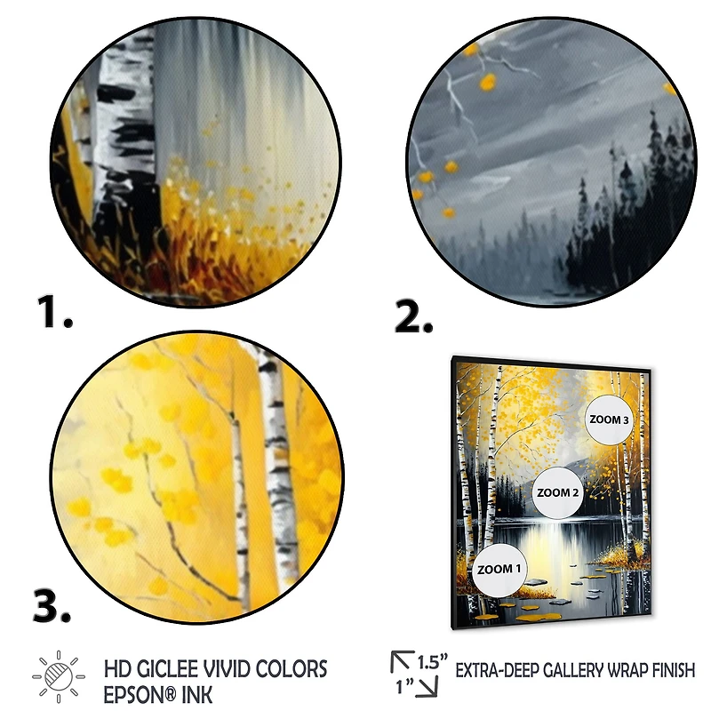 Monochrome Golden Birch Trees By The Lake I Wall Art