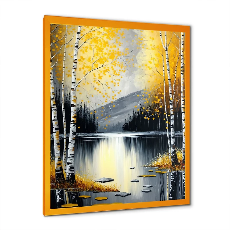 Monochrome Golden Birch Trees By The Lake I Wall Art