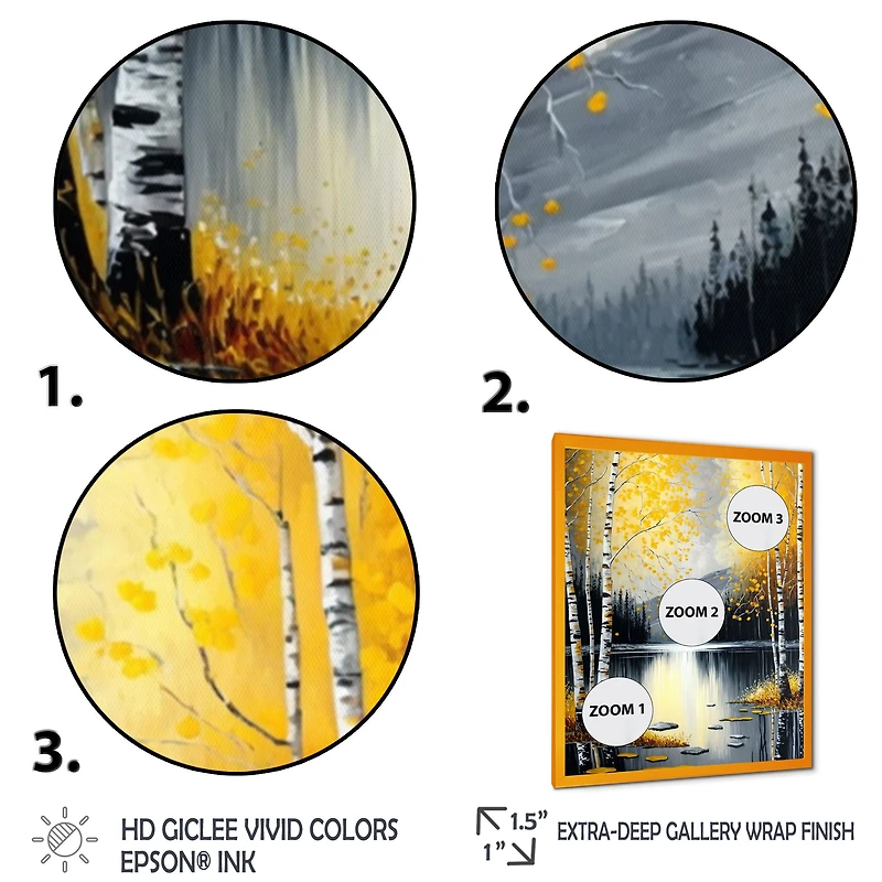 Monochrome Golden Birch Trees By The Lake I Wall Art