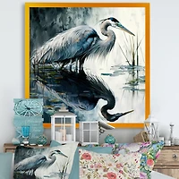 Cute Heron A Lake Floral Art IV Wall