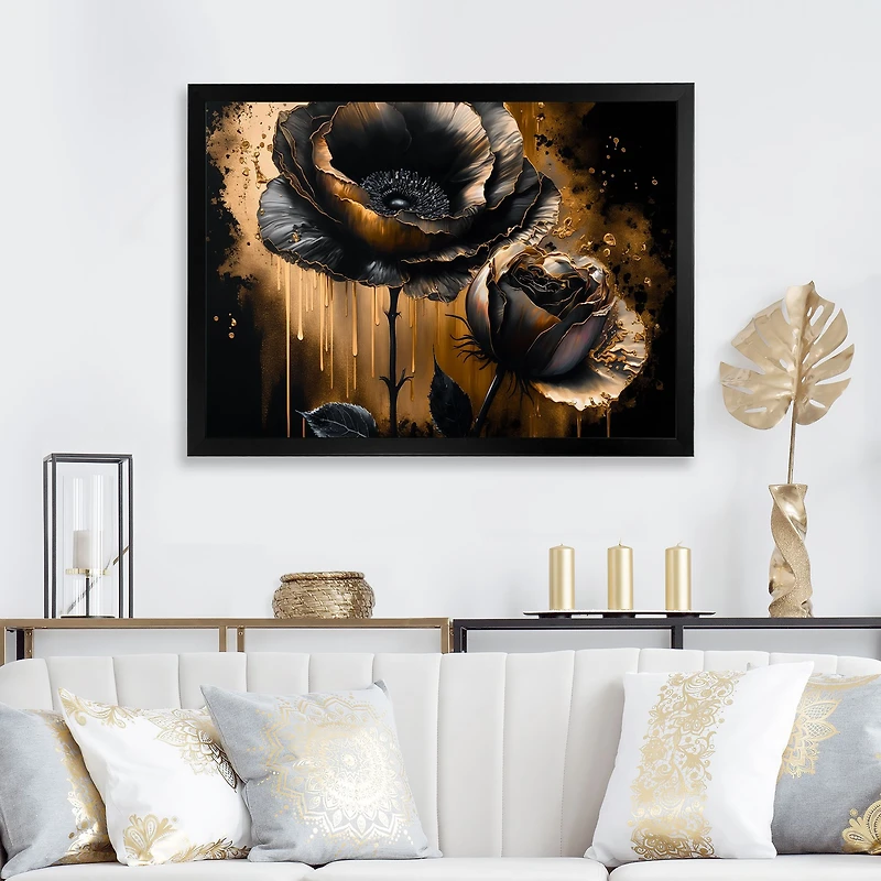 Black And Gold Popy Flowers Wall Art