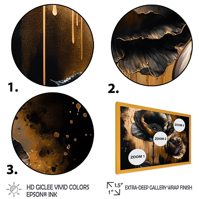 Black And Gold Popy Flowers Wall Art