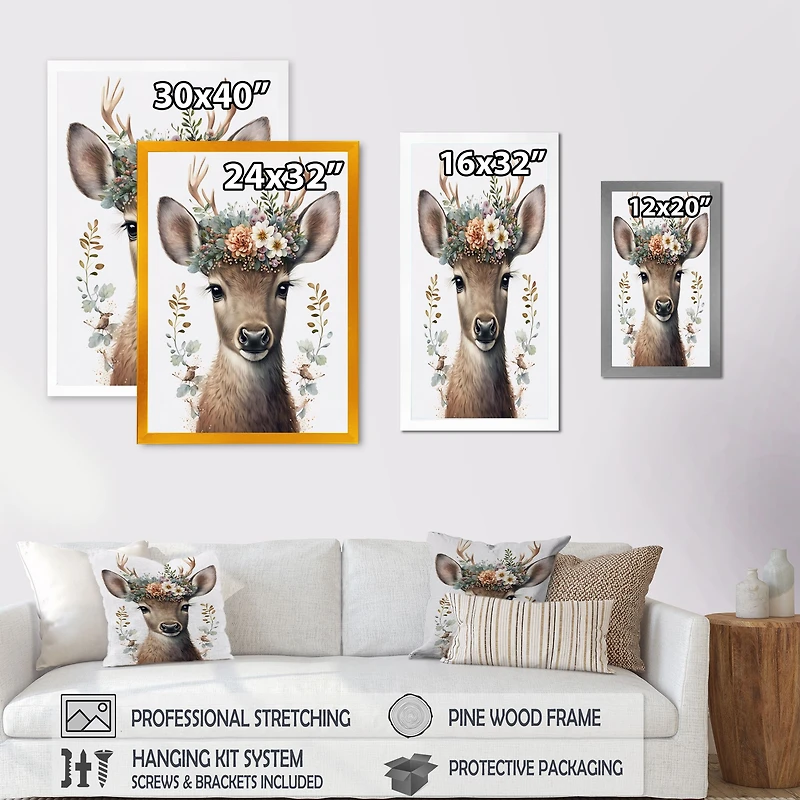 Cute Baby Caribou With Floral Crown I Wall Art