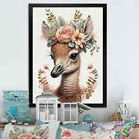 Cute Baby Flamingo With Floral Crown Wall Art