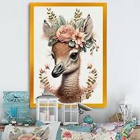 Cute Baby Flamingo With Floral Crown Wall Art