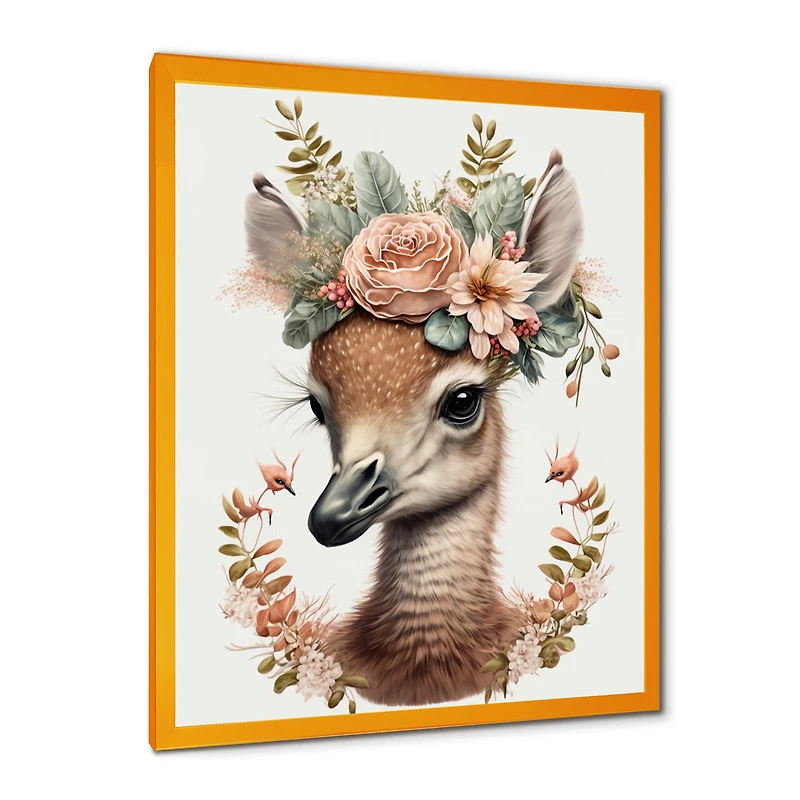 Cute Baby Flamingo With Floral Crown Wall Art
