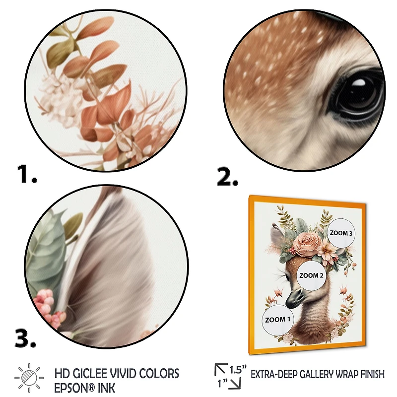 Cute Baby Flamingo With Floral Crown Wall Art