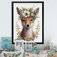 Cute Baby Fox With Floral Crown Wall Art