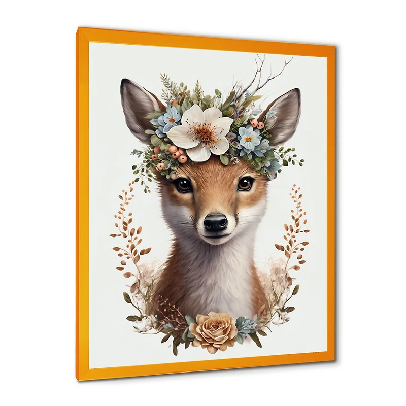 Cute Baby Fox With Floral Crown Wall Art