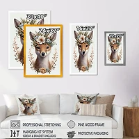Cute Baby Fox With Floral Crown Wall Art