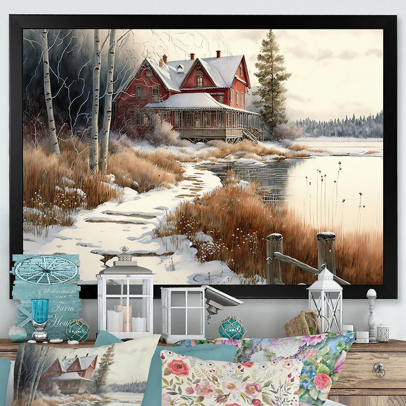 Calm Red Barn Winter Wall Art