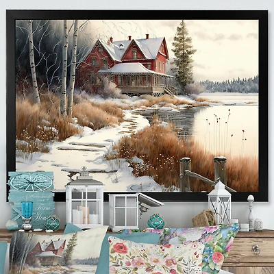 Calm Red Barn Winter Wall Art