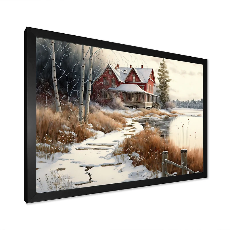Calm Red Barn Winter Wall Art