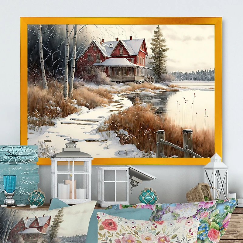 Calm Red Barn Winter Wall Art