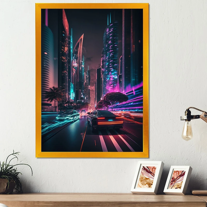 Futuristic Miami Neon Art Wall