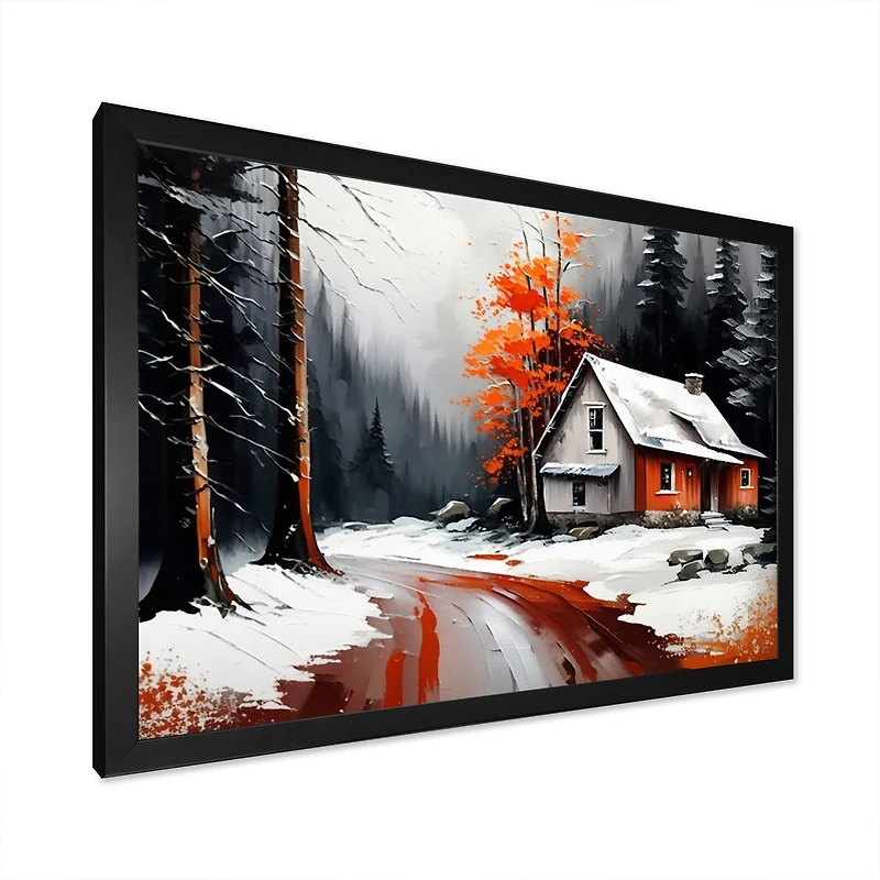 Monochrome Orange Cottage Winter IV Wall Art