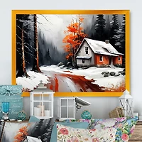 Monochrome Orange Cottage Winter IV Wall Art