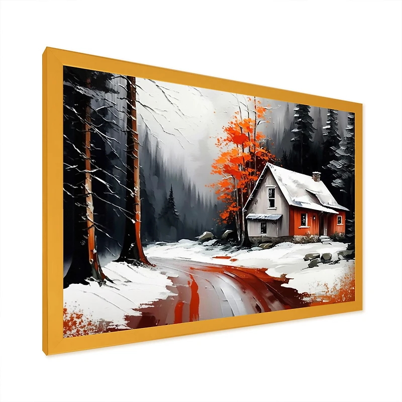 Monochrome Orange Cottage Winter IV Wall Art