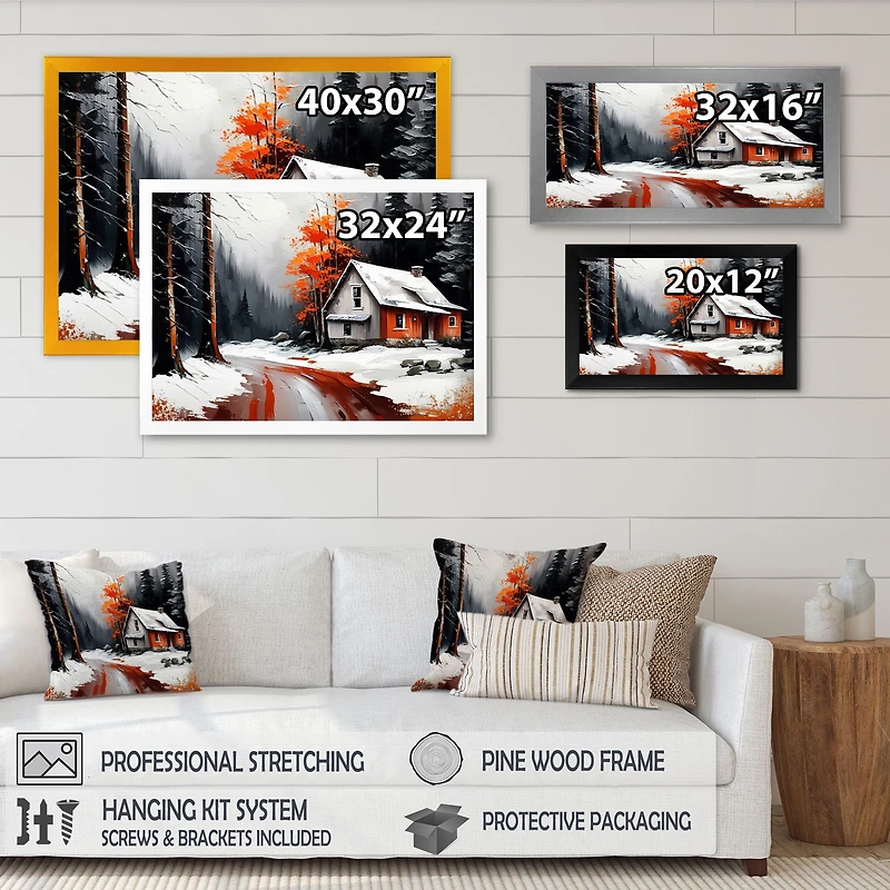 Monochrome Orange Cottage Winter IV Wall Art